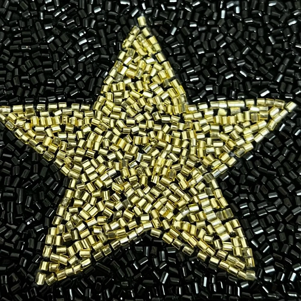 Beaded change purse black beads with gold star EUC - Picture 3 of 7